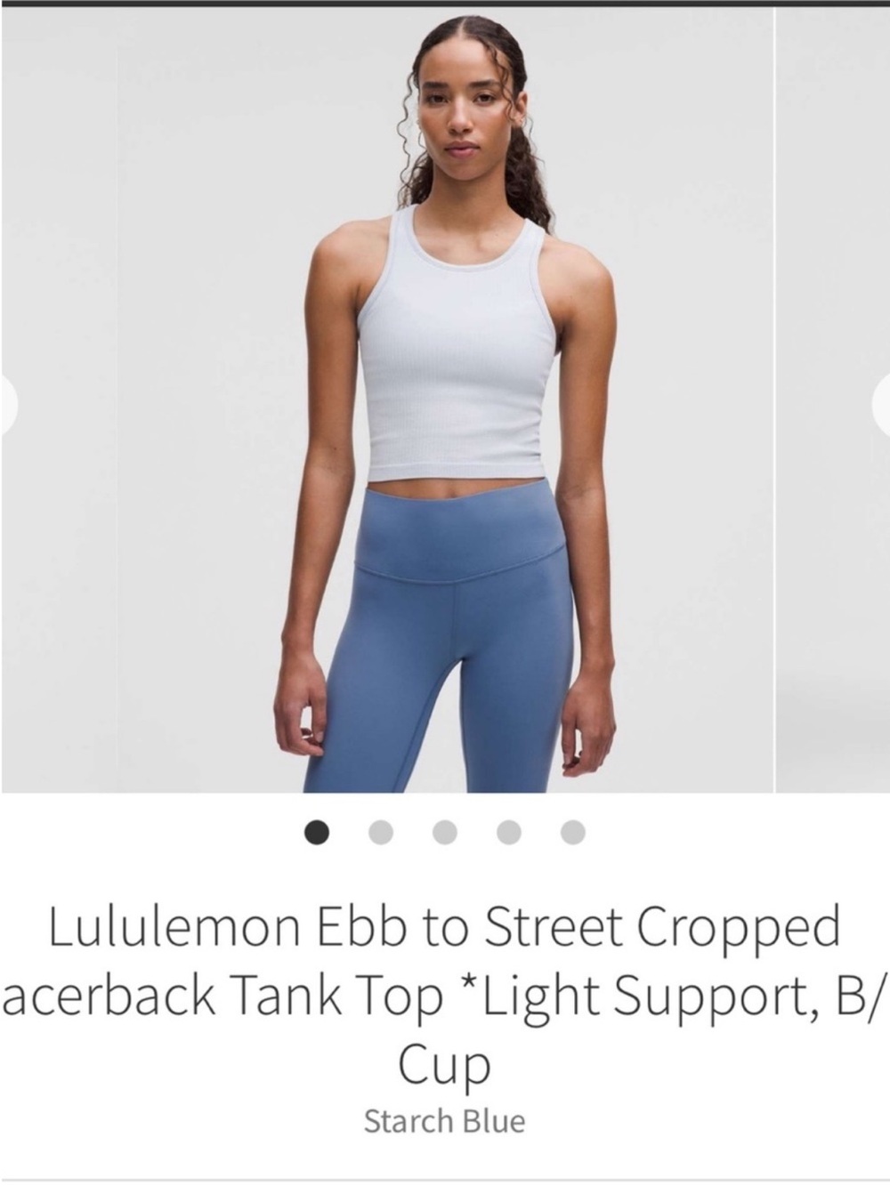 Lululemon Ebb To Street Cropped Racerback Tank Top Starch Blue Sz 8 B/C